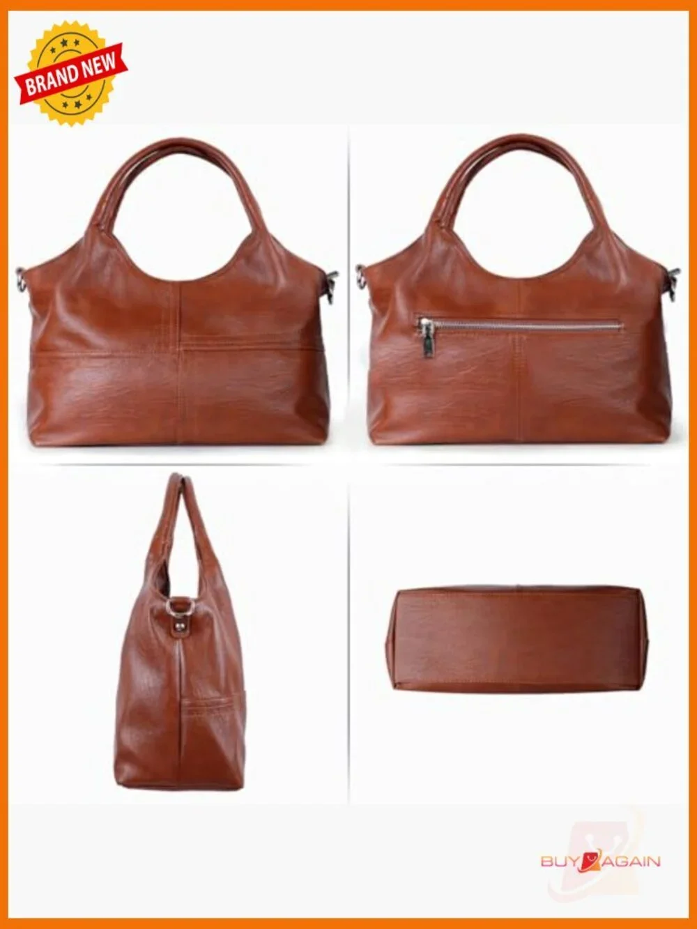 Vegan Leather Tote Hobo Handbag with Detachable Strap